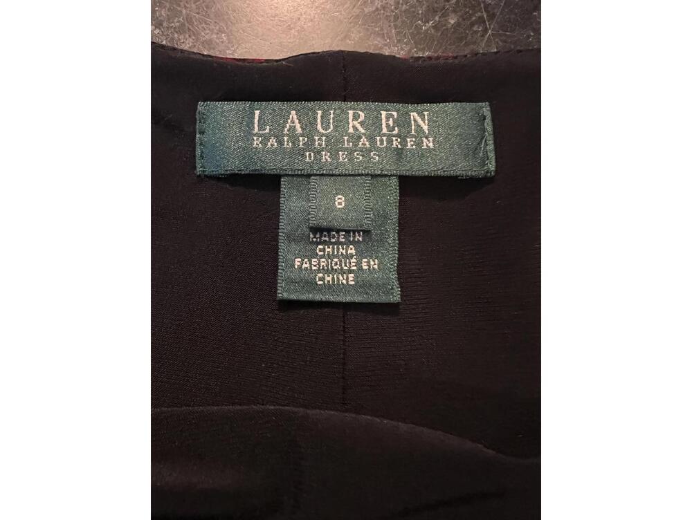 Lauren Ralph Lauren Red, Purple and Black Patterned Knot Front Dress, Size 8 - Picture 4 of 7